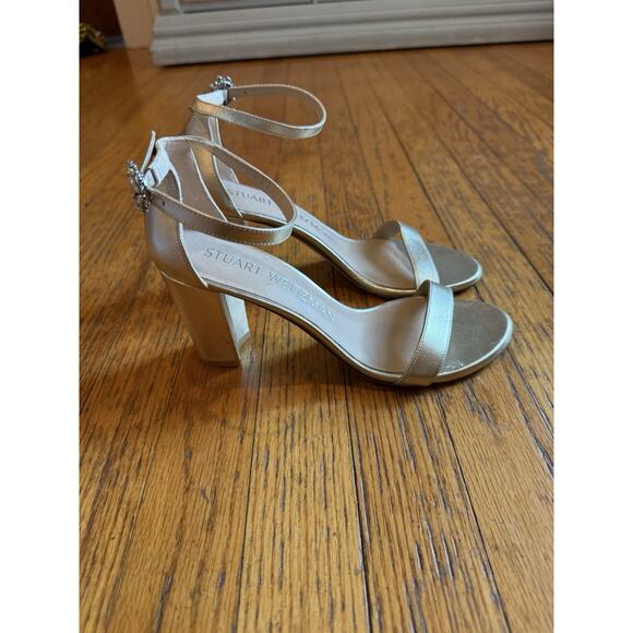 Stuart Weitzman Sandal Size 8 B Nearlynude Gem Buckle Gold GUC - Picture 6 of 14